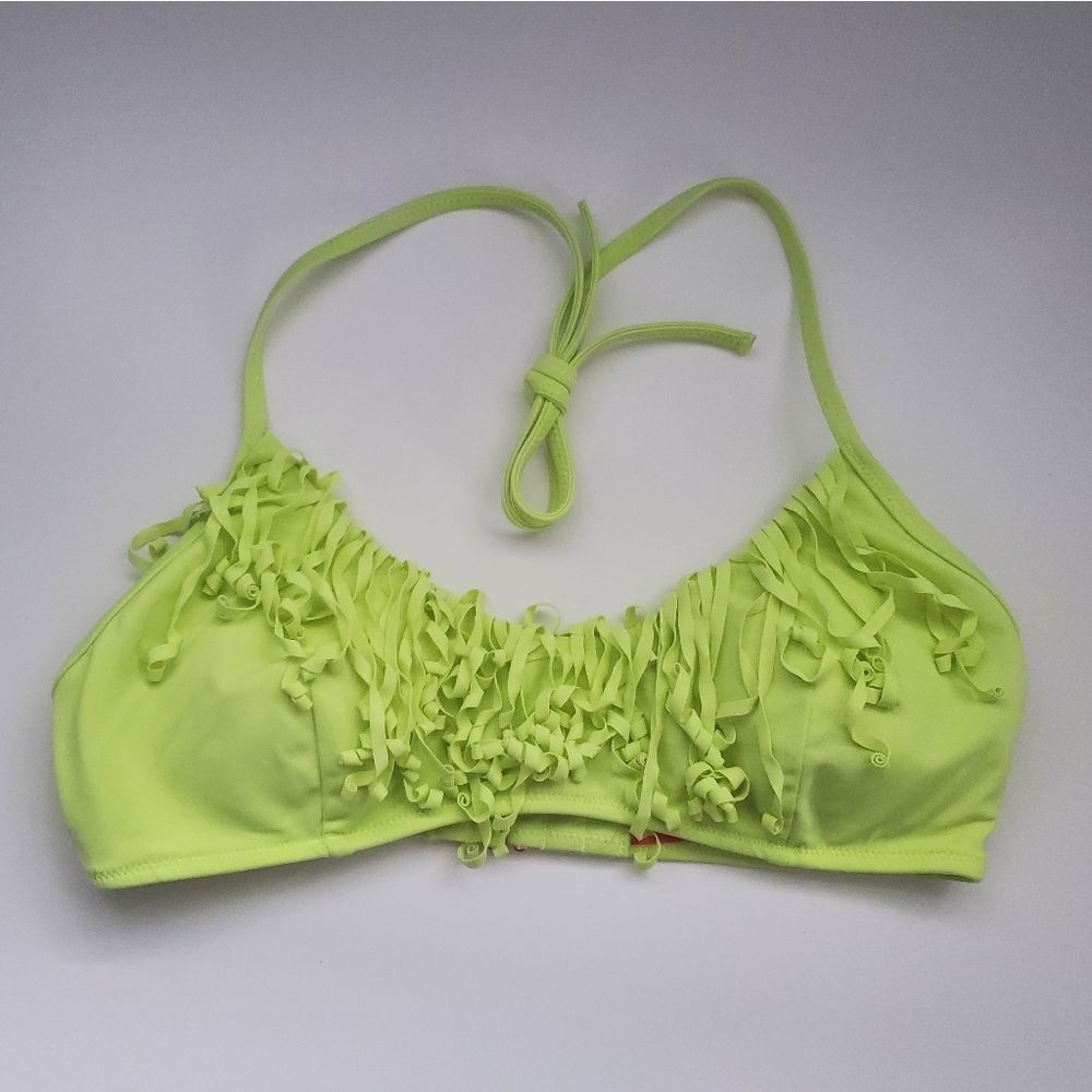 Victoria's Secret S Beach Sexy Neon Green Bikini Top Flounce String Flirty Swim